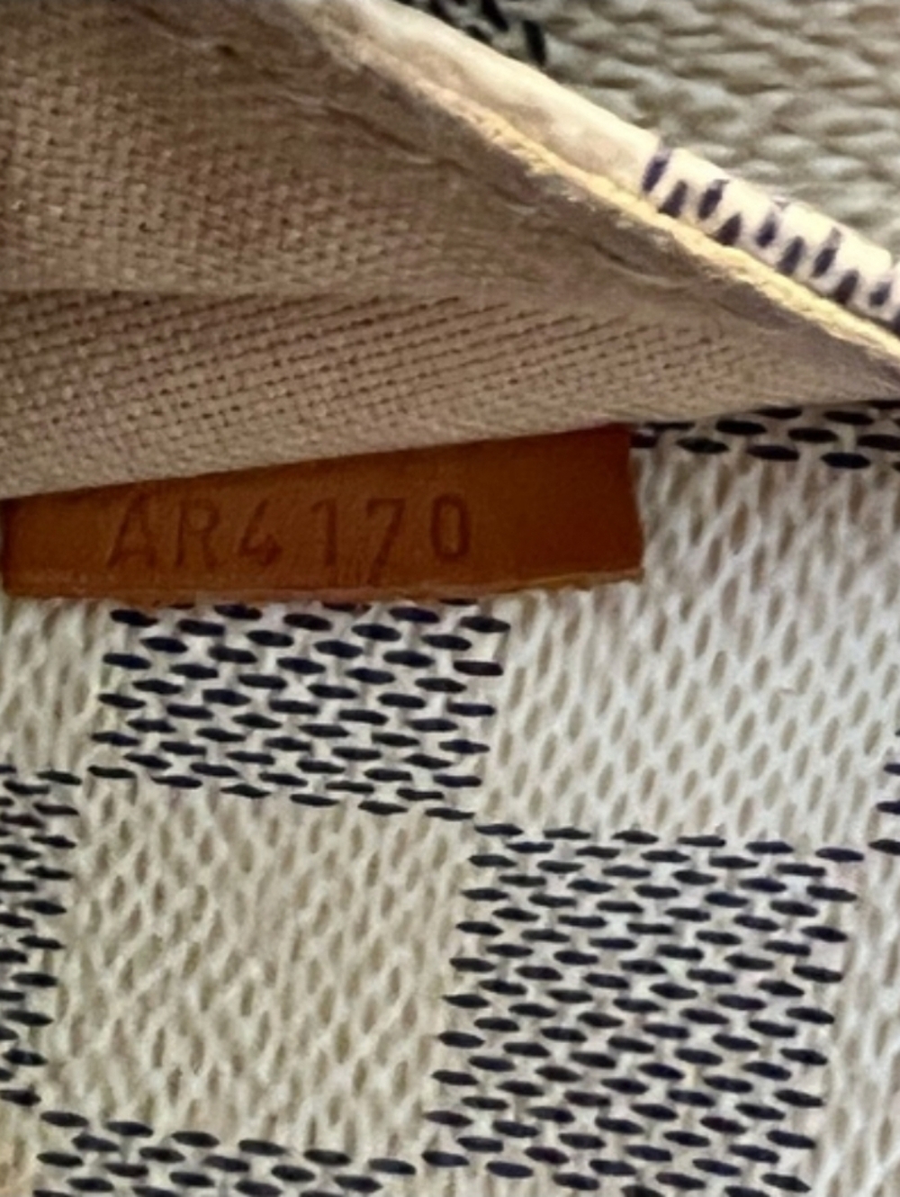 Louis Vuitton Gray & White Checkered Canvas Tote with Tan Leather Trim - Picture 11 of 15